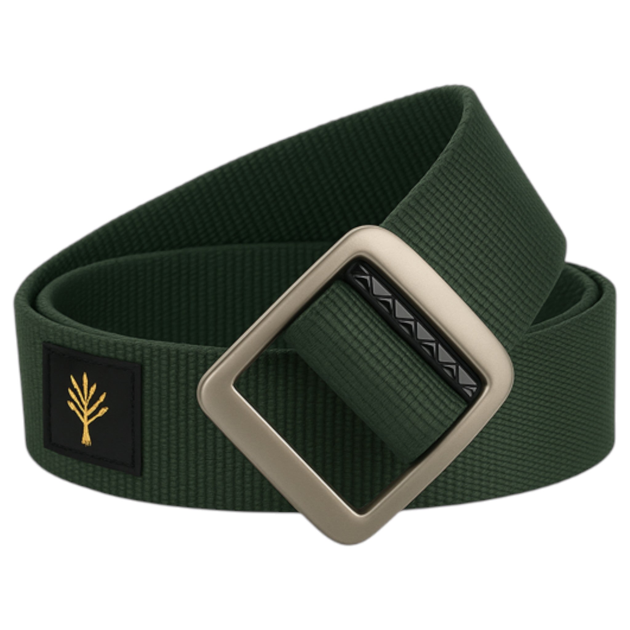 Mens khaki ratchet buckle belt with metal square buckle